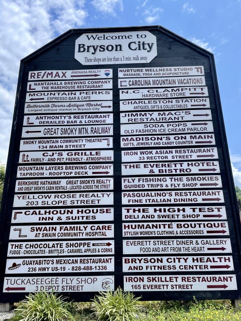8 miles to Downtown Bryson City.