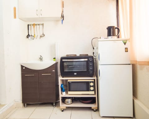 Fridge, microwave, oven, electric kettle