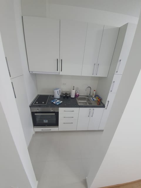 Fridge, oven, electric kettle, cookware/dishes/utensils