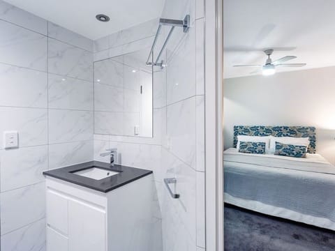 Combined shower/tub, jetted tub, hair dryer, towels