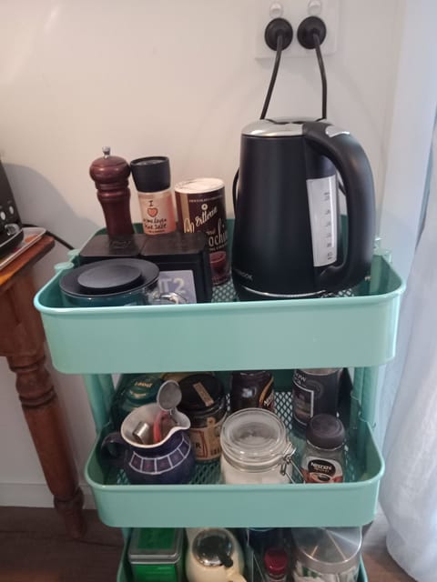 Fridge, microwave, coffee/tea maker, electric kettle