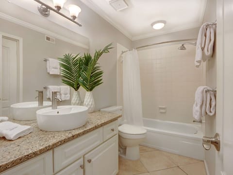 Combined shower/tub, hair dryer, towels