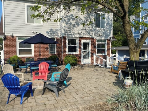 Large backyard with multiple seating areas