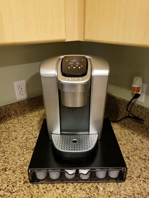 There's an initial supply of coffee and teas.