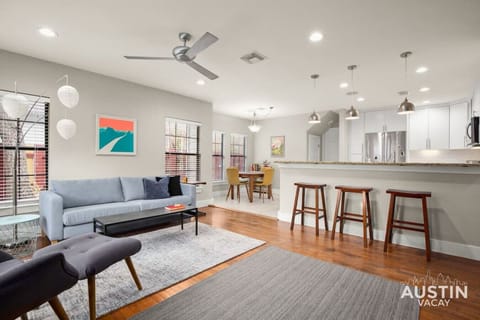 Spacious living room with large smart TV