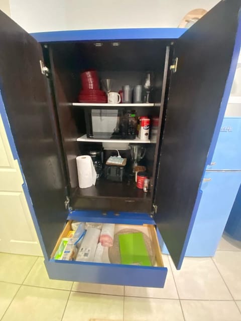 Microwave, coffee/tea maker, cookware/dishes/utensils