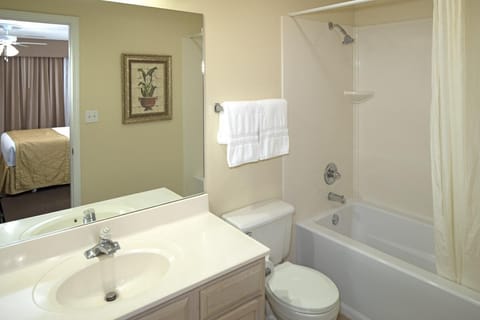 Combined shower/tub, hair dryer, towels