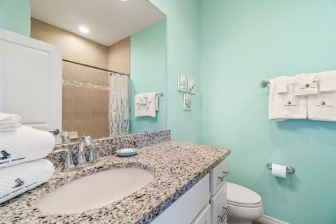 Combined shower/tub, hair dryer, towels