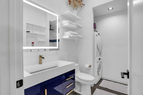 Shower, jetted tub, hair dryer, towels