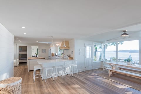 Island with seating for six.