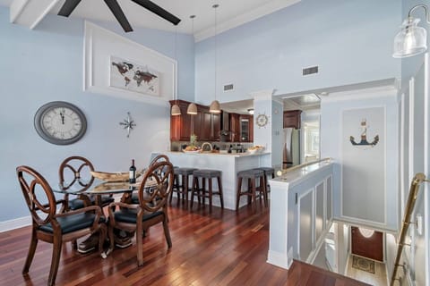 Open Floor Plan with Vaulted Ceilings in the Dining Room with an Oversized Ceiling Fan