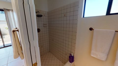 Combined shower/tub, towels