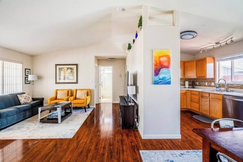 The open flow of the living and dining area is great for groups to gather.