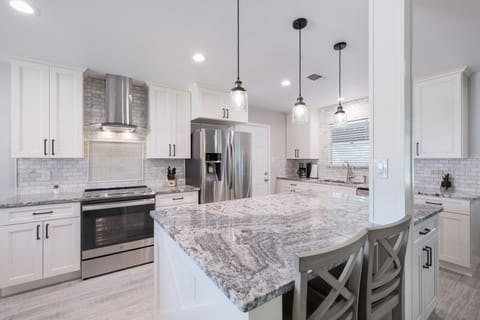 Open kitchen to dining room and living room