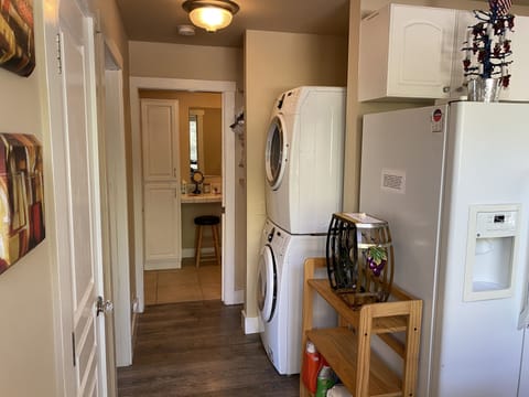 Hallway to master suite with washer/dryer