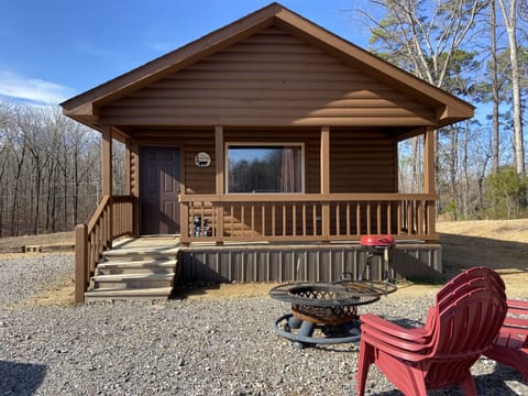 front of cabin with covered porch 