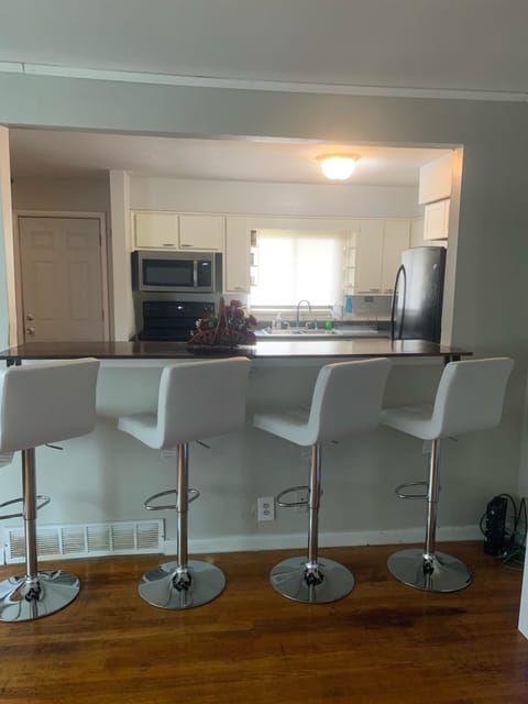 Living room view into kitchen 