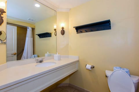 Shower, jetted tub, hair dryer, towels