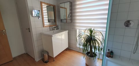 Combined shower/tub, eco-friendly toiletries, hair dryer, towels