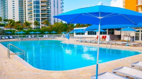 Indoor pool, a heated pool, sun loungers