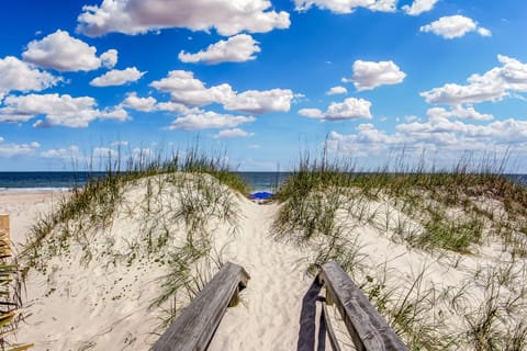 On the beach, sun loungers, beach towels