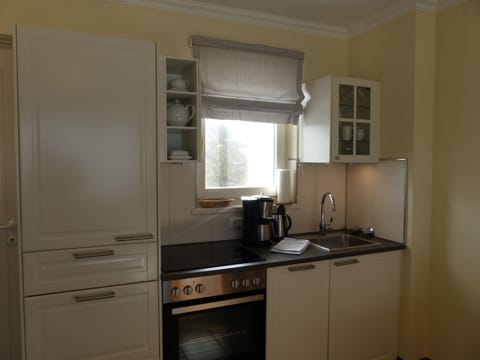 Fridge, oven, dishwasher, coffee/tea maker