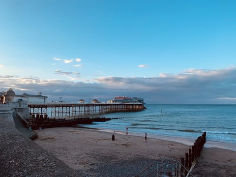 On the beach, sun loungers