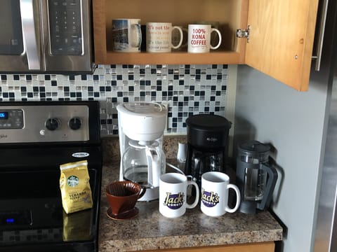 People ask about coffee! Here's what is in the condo.