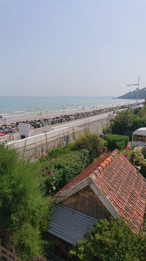 On the beach, sun loungers