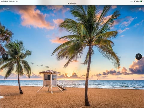 On the beach, sun loungers, beach towels