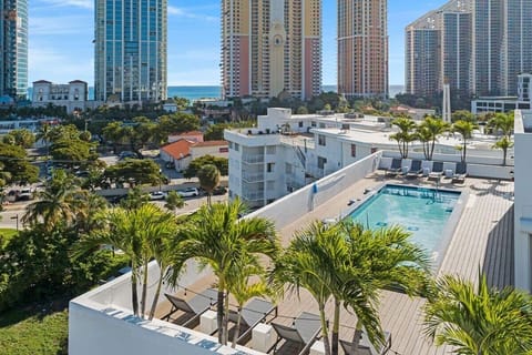 A rooftop pool