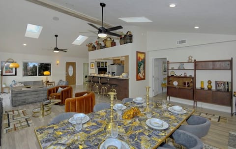 Spacious dining area with vaulted ceilings