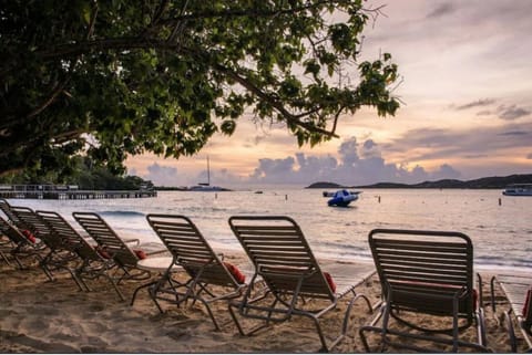 On the beach, sun loungers, beach towels