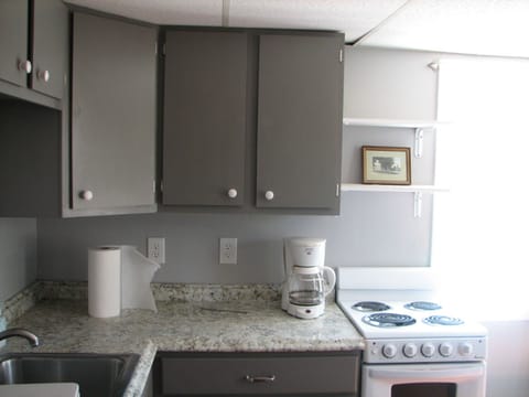 Fridge, oven, stovetop, coffee/tea maker