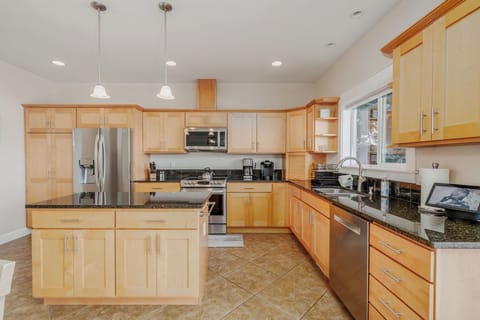 Fully outfitted kitchen.