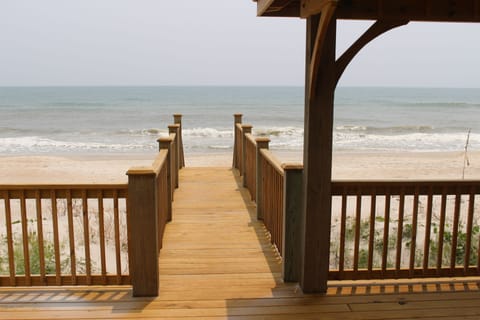 On the beach, sun loungers