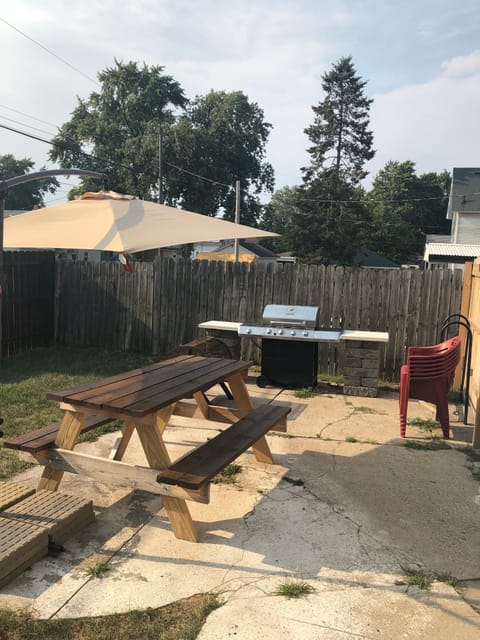 Back yard picnic table and grill