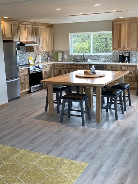 Large table in open main kitchen