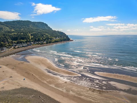 On the beach, sun loungers