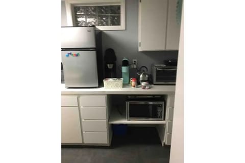 Fridge, microwave, coffee/tea maker, electric kettle