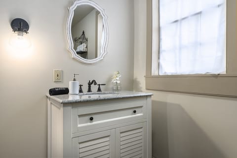 Hall Bathroom with brand new vanity and soaker tub