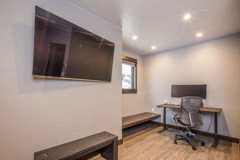 65" TV and sit-stand electric desk and monitor