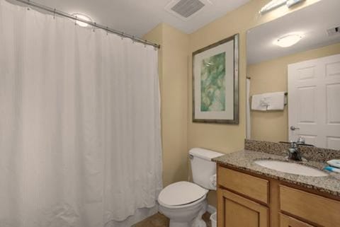 Combined shower/tub, hair dryer, towels, soap