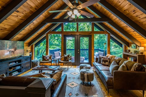 Loft living space. Pickup a book from the mini library and snuggle up to read.