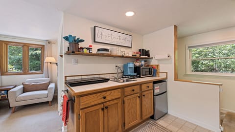 Kitchenette. Keurig, electric kettle, two burner induction cooktop and microwave