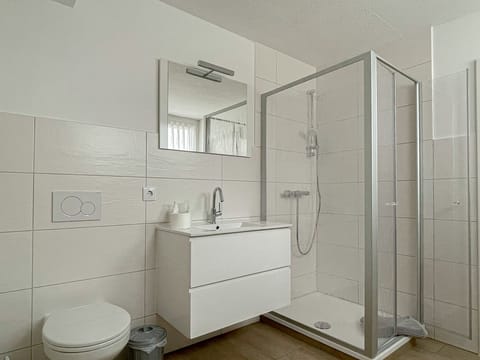 Combined shower/tub, hair dryer, towels