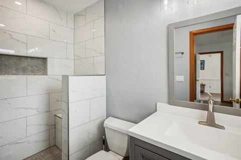 Combined shower/tub, towels