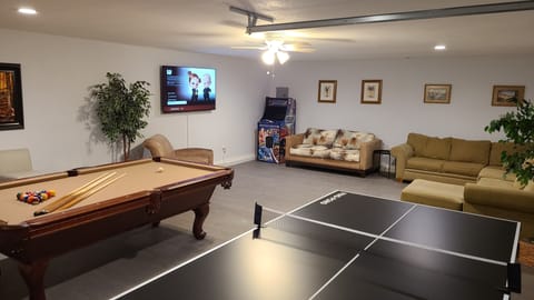 Newly added game room: Pool table, ping pong, 65' Roku TV, arcade game, and more