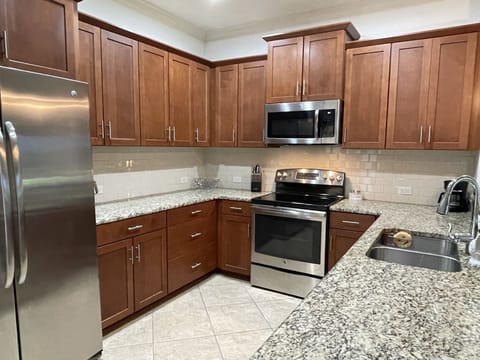 Gourmet kitchen with stainless steel appliances and granite countertop