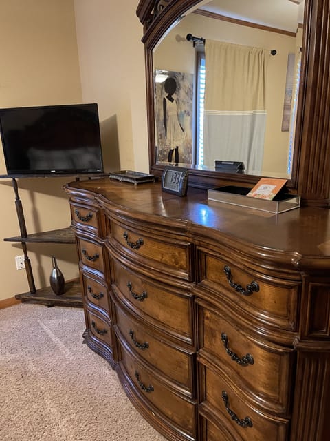 King bed with comfortable mattress that allows you to get a good night sleep 